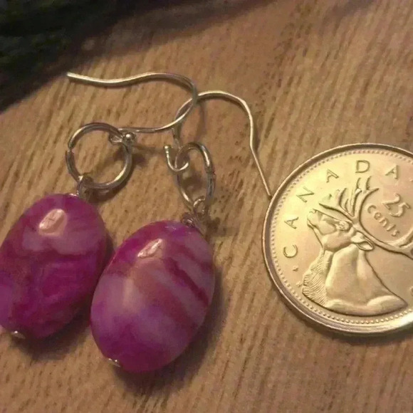 925 sterling silver and pink semiprecious stone earrings - Picture 4 of 6